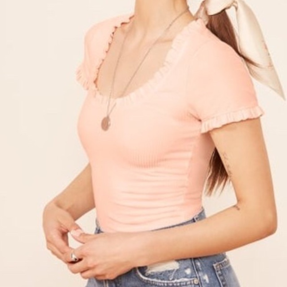 Reformation pink ruffle top